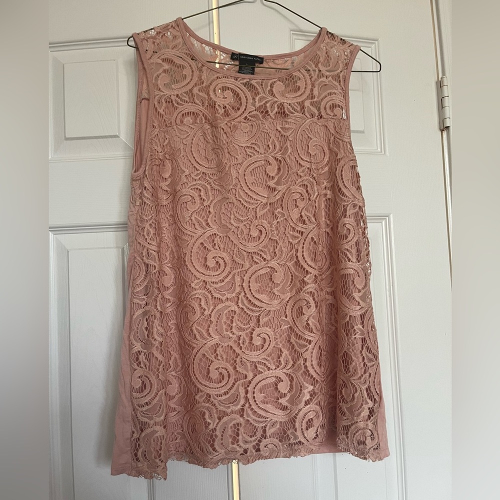 Peach Pink Lace Sleeveless Blouse